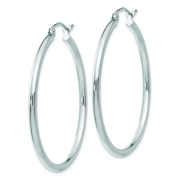 10K White Gold Polished 2mm Tube Hoop Earrings - Image 2