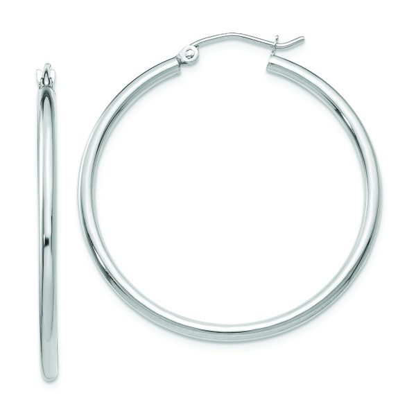 10K White Gold Polished 2mm Tube Hoop Earrings
