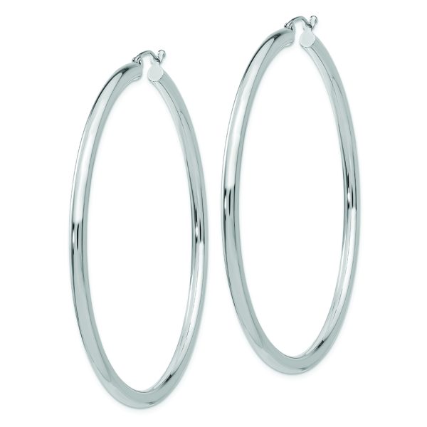 10K White Gold Polished 3mm Tube Hoop Earrings - Image 2