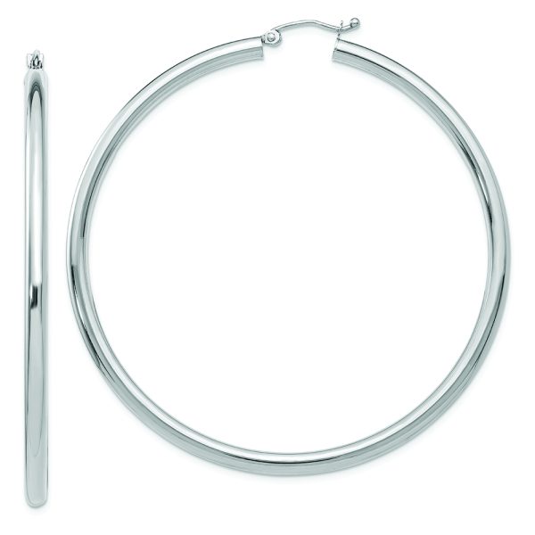 10K White Gold Polished 3mm Tube Hoop Earrings