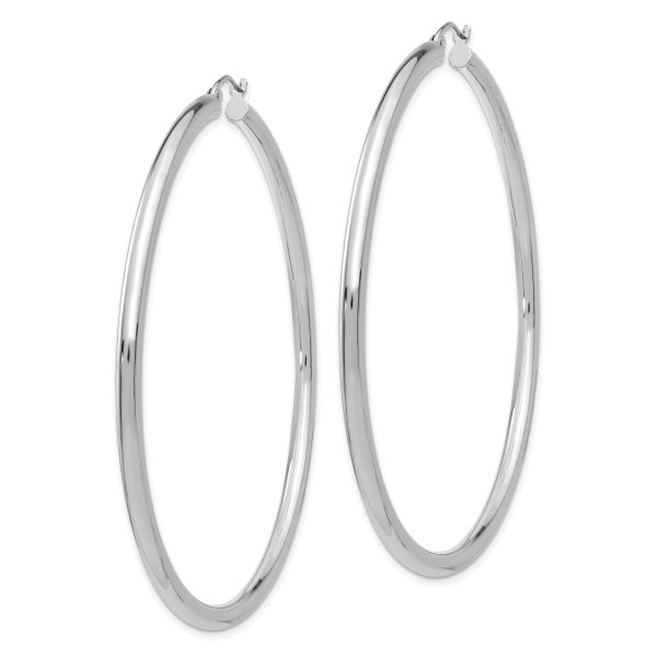 10K White Gold Polished 3mm Tube Hoop Earrings - Image 2