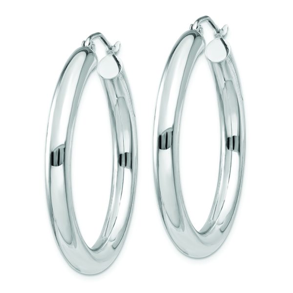 10K White Gold Polished 4mm Tube Hoop Earrings - Image 2