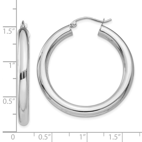 10K White Gold Polished 4mm Tube Hoop Earrings - Image 3
