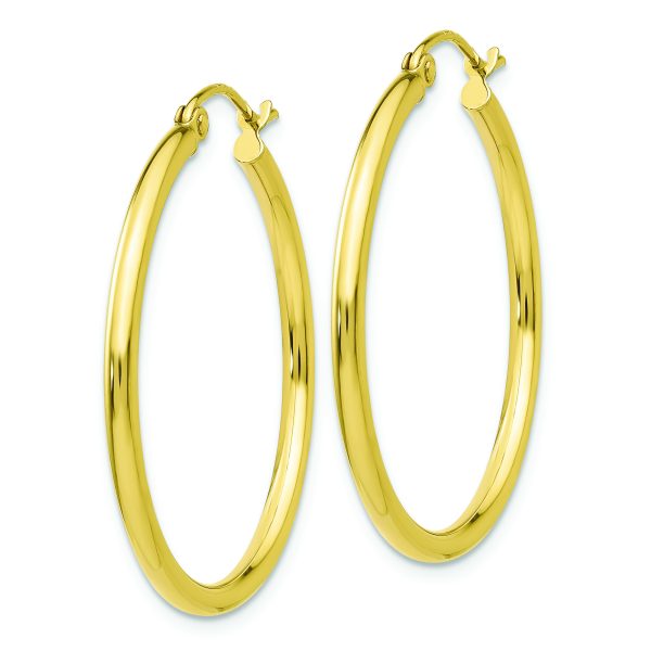 10K Polished 2mm Tube Hoop Earrings - Image 2