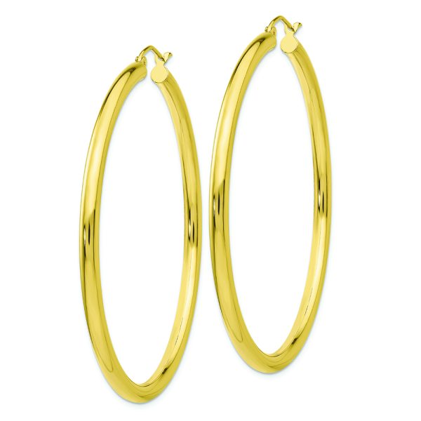 10K Polished 3mm Tube Hoop Earrings - Image 2