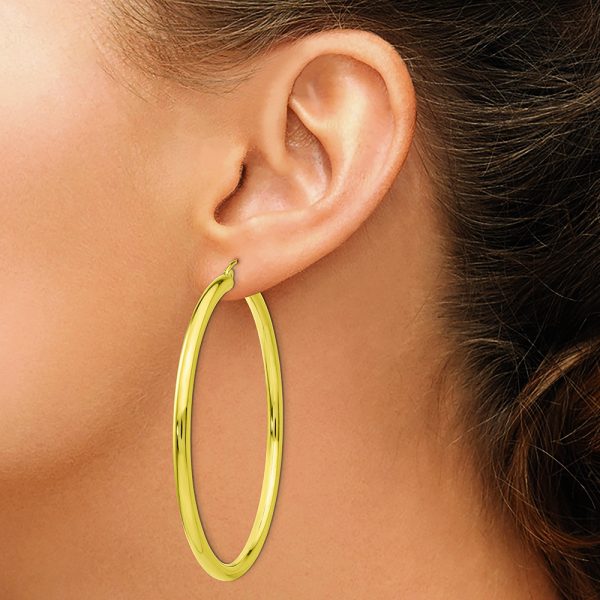 10K Polished 3mm Tube Hoop Earrings - Image 3