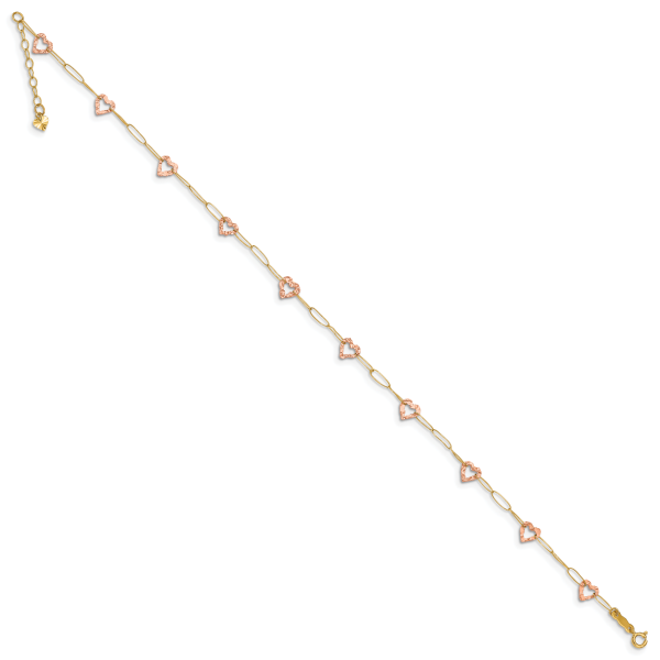 14k Two-tone Adjustable Heart 9in Plus 1in extension Anklet - Image 2