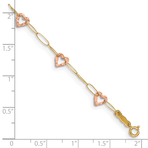 14k Two-tone Adjustable Heart 9in Plus 1in extension Anklet - Image 3