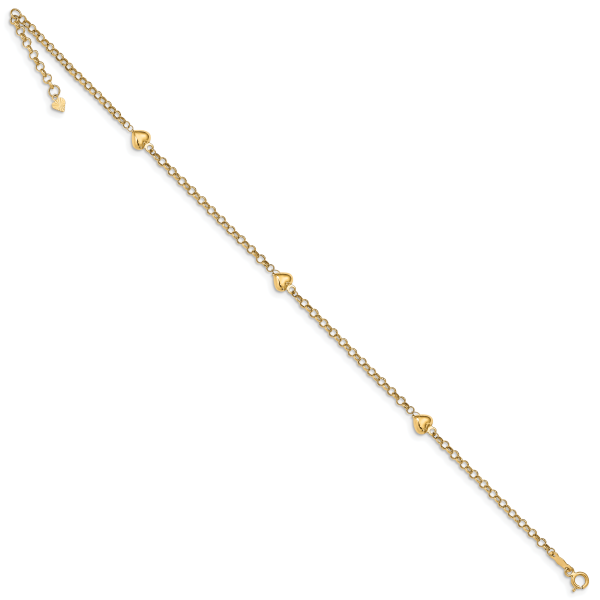 14k Puff Heart 10in Anklet - Image 2