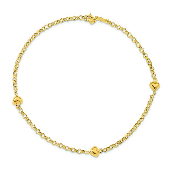 14k Puff Heart 10in Anklet - Image 4