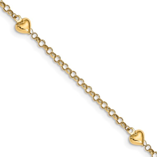 14k Puff Heart 10in Anklet