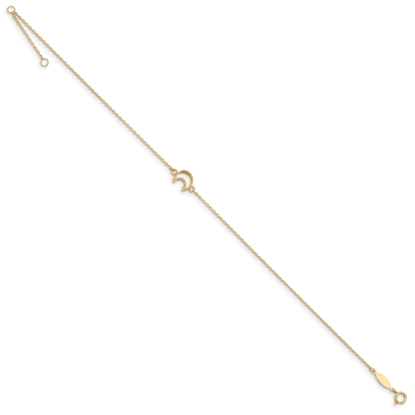 14K Gold Textured and Polished Moon 9in Plus 1in ext. Anklet - Image 2