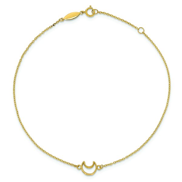14K Gold Textured and Polished Moon 9in Plus 1in ext. Anklet - Image 4