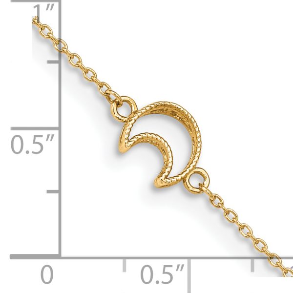 14K Gold Textured and Polished Moon 9in Plus 1in ext. Anklet - Image 3