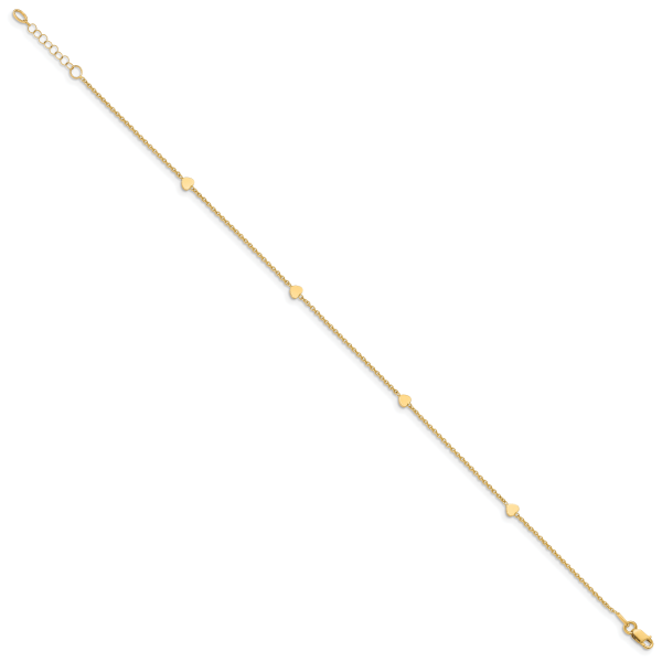 14K Polished Hearts 10in Plus 1in ext. Anklet - Image 2