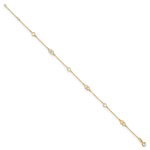 14K Polished Hearts 9in Plus 1 in ext. Anklet - Image 2