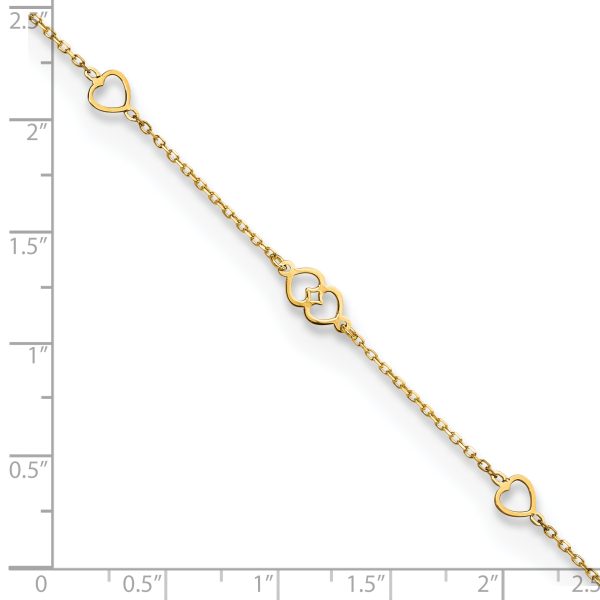 14K Polished Hearts 9in Plus 1 in ext. Anklet - Image 3