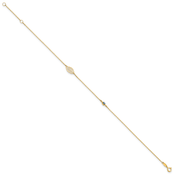 14k Leaf and Glass Eye Bead 9in Plus 1in Ext  Anklet - Image 2