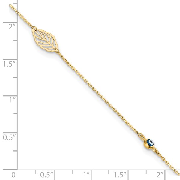 14k Leaf and Glass Eye Bead 9in Plus 1in Ext  Anklet - Image 3