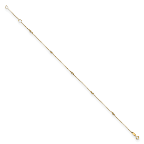 14K Polished CZ 5 Station 9in with 1 in ext. Anklet - Image 2