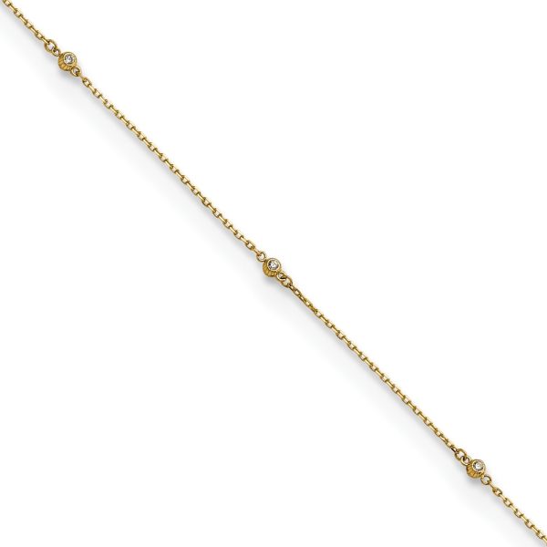 14K Polished CZ 5 Station 9in with 1 in ext. Anklet