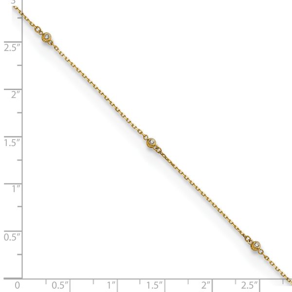 14K Polished CZ 5 Station 9in with 1 in ext. Anklet - Image 3