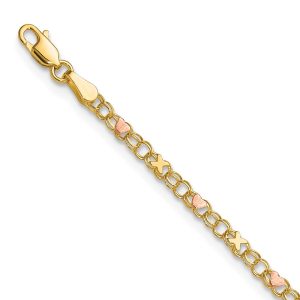 14k and Rose X's and Hearts 10in Anklet