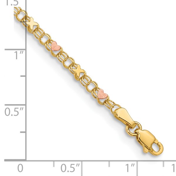 14k and Rose X's and Hearts 10in Anklet - Image 3