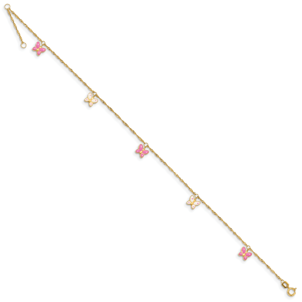 14k Enameled Butterfly 9in Plus 1in Ext Anklet - Image 2