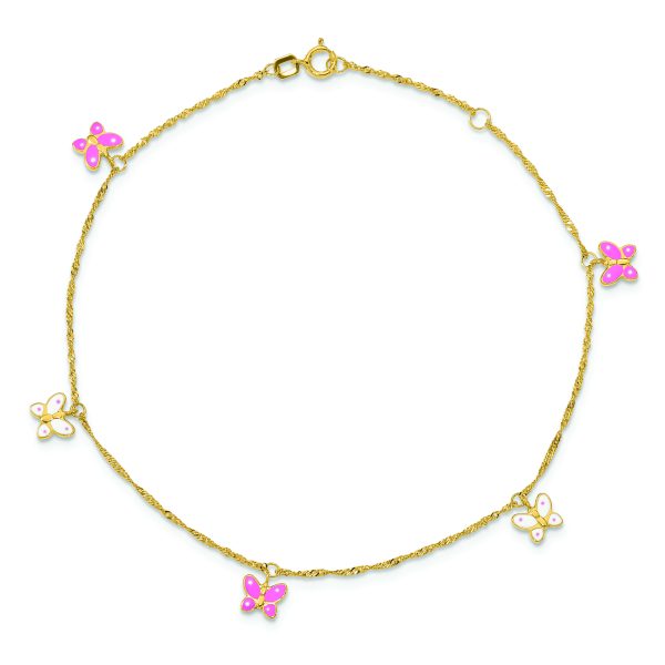 14k Enameled Butterfly 9in Plus 1in Ext Anklet - Image 4