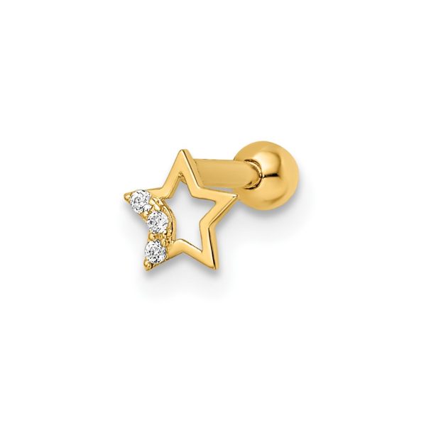 14k 16 Gauge CZ Star Labret Stud