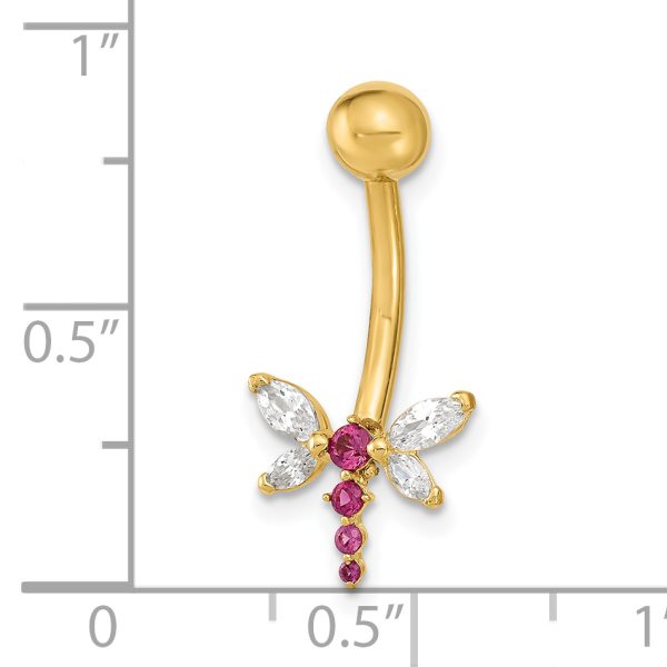 14K 14 Gauge Dragonfly CZ Belly/Navel Ring Body Jewelry - Image 3