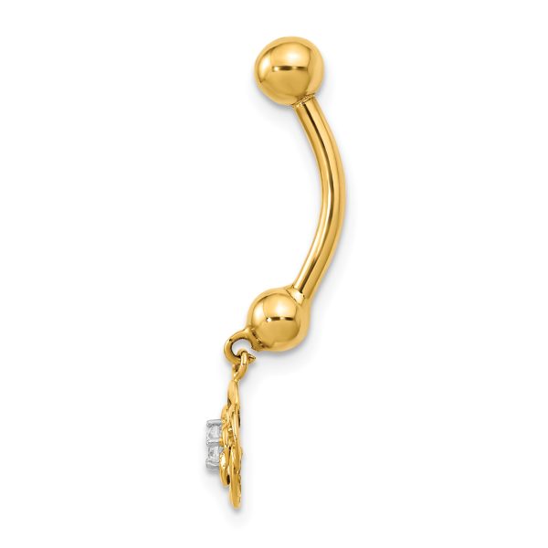 14K 14 Gauge Dangle Flower CZ Belly/Navel Ring Body Jewelry - Image 2