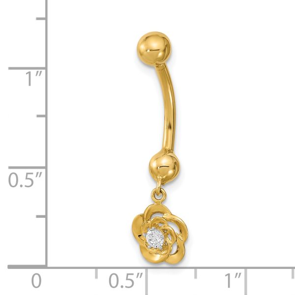 14K 14 Gauge Dangle Flower CZ Belly/Navel Ring Body Jewelry - Image 3
