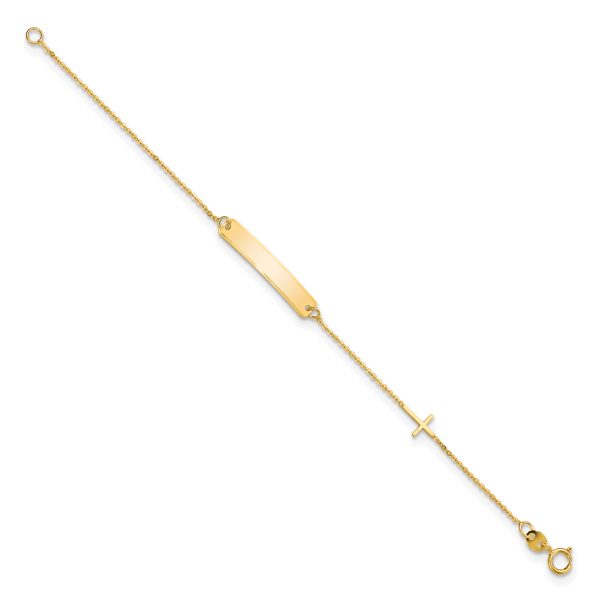 14k Polished 5.5in Cross ID Bracelet - Image 2