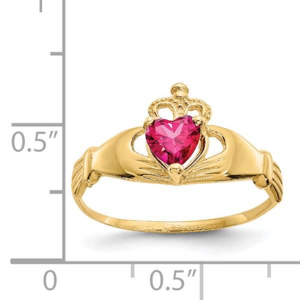 14k CZ July Birthstone Claddagh Heart Ring - Image 3