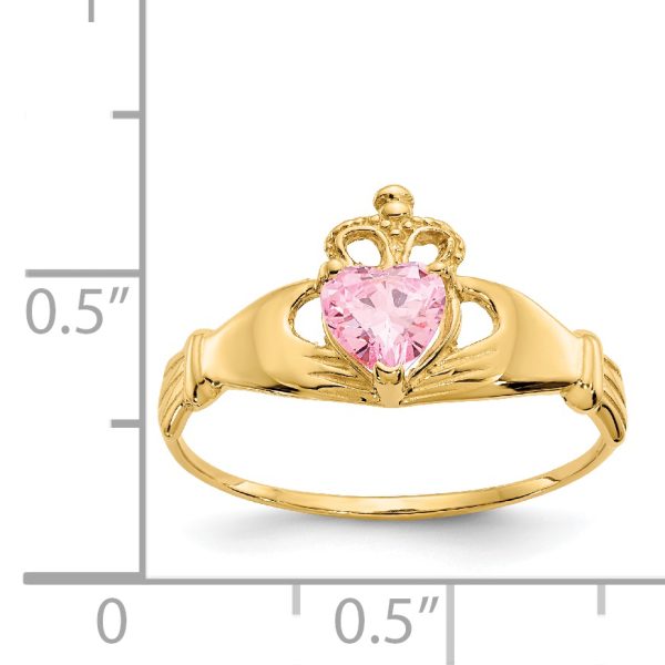 14k CZ October Birthstone Claddagh Heart Ring - Image 3