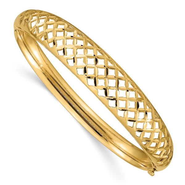 14k 6.25-12.5mm Graduated Fancy Weave Hinged Bangle Bracelet