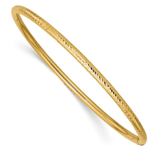 14k 3mm Diamond-cut Tube Slip-on Bangle