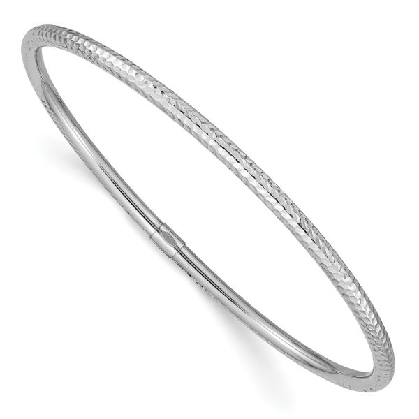 14k White Gold 3mm Diamond-cut Slip-on Bangle