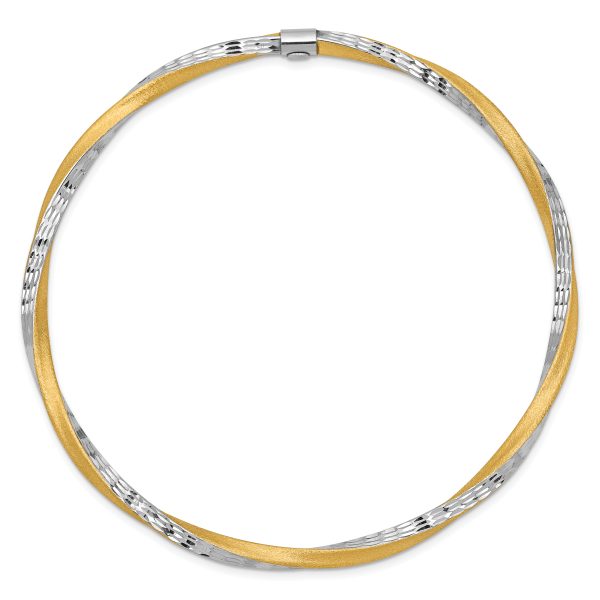 14k and White Rhodium 3mm Satin Diamond-cut Twist Slip-on Bangle - Image 2