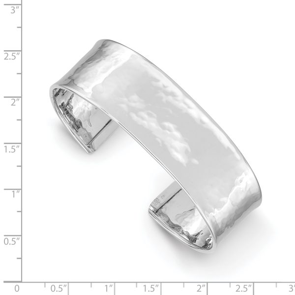 14k White Gold 19mm Hammered Polished Cuff Bangle - Image 3