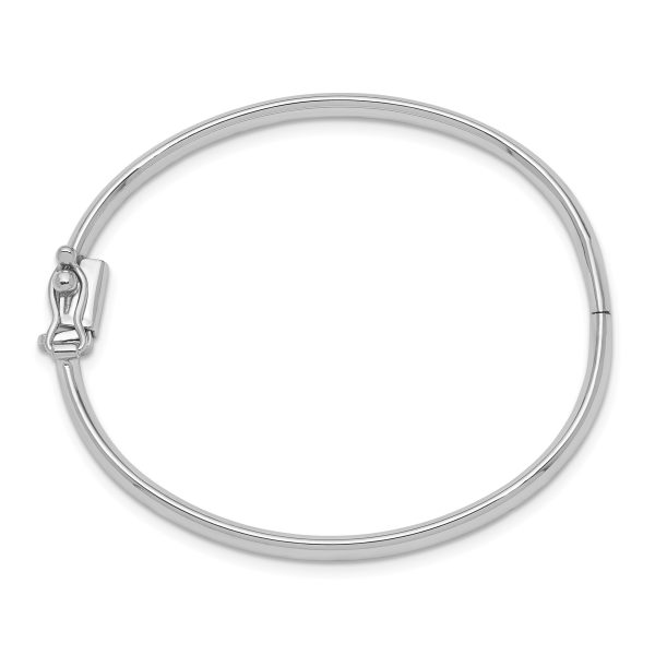 14k White Gold Polished Hinged Safety Clasp Baby Bangle - Image 2