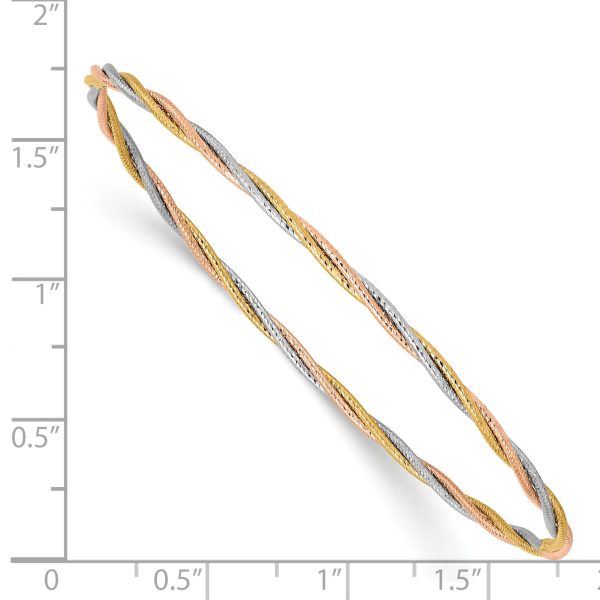 14k Tri-color Diamond-cut Twisted Slip-on Bangle - Image 3