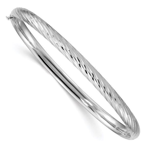 14k White Gold 3/16 Textured Hinged Bangle