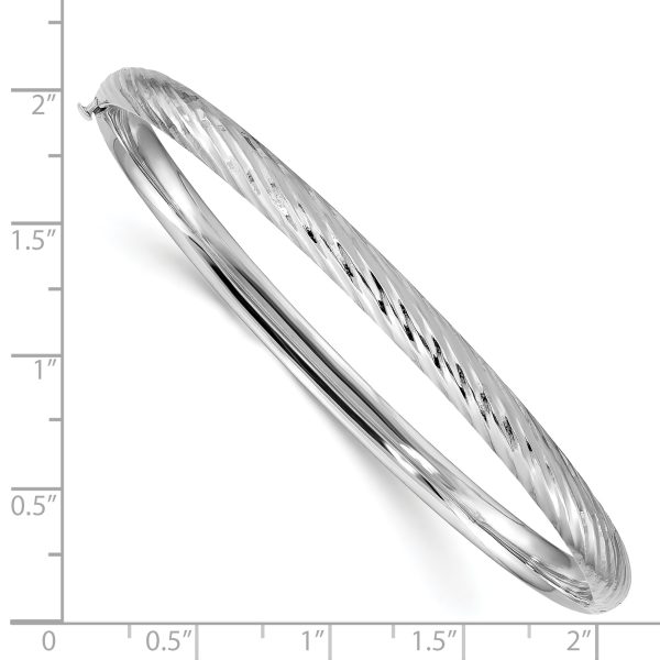 14k White Gold 3/16 Textured Hinged Bangle - Image 3