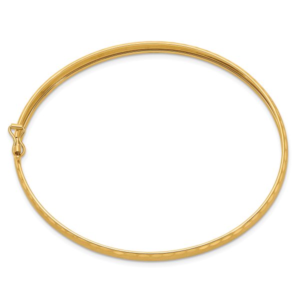 14K Satin Diamond-cut Edge Oval Flexible Bangle - Image 2