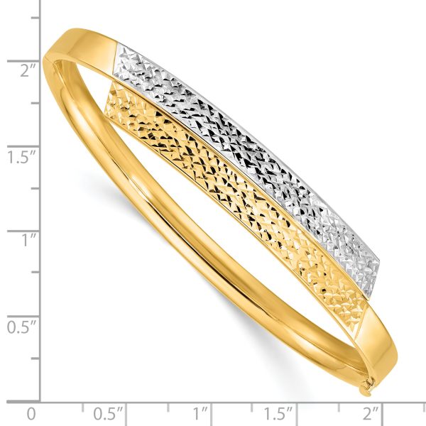 14ky 3/16 White Rhodium Diamond-cut Overlap Hinged Bangle - Image 3