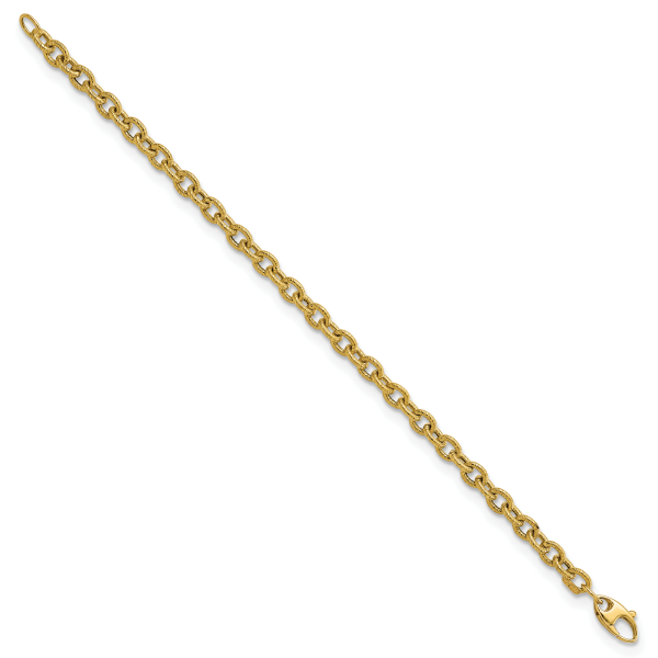 14k Polished and Textured Cable Link 7.5in Bracelet - Image 2