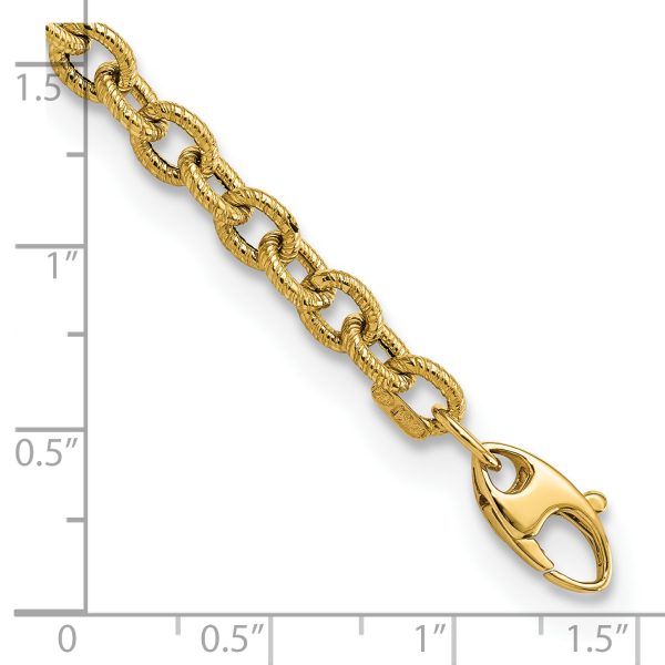 14k Polished and Textured Cable Link 7.5in Bracelet - Image 3